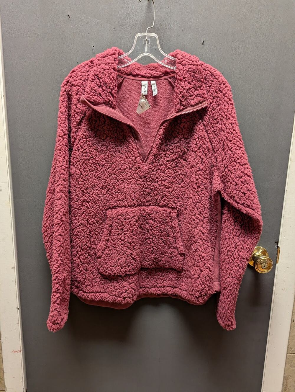 Zella Faux Shearling Pullover Sherpa Sweater Pink Mauve Pocket Sz XL NWT